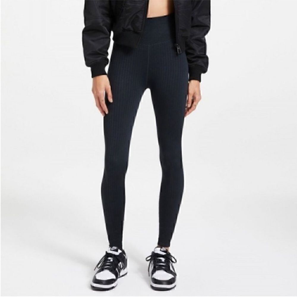 Good American Black Ribbed High-Waist Leggings